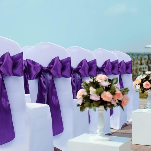 Babenest Satin Chair Sashes - Upgraded 30 Pcs Chair Ribbons & Bows for Weddings & Events | Purple