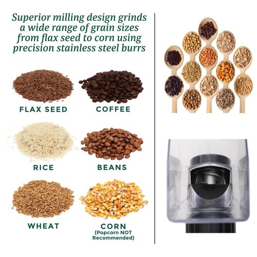 Kitchen Crop Hand Crank Grain Mill Wheat Flour Grinder, Stainless Steel Metal Burrs (The Grain Mill)