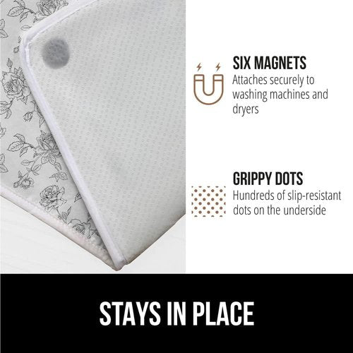 GORILLA GRIP The Original Ironing Board Cover and Pad, Silicone Coating, 400°F Scorch Resistant Thick Padding, Heavy Duty Iron Covers Standard Boards, Hook and Loop Fastener Strap, Gray Floral 28x24