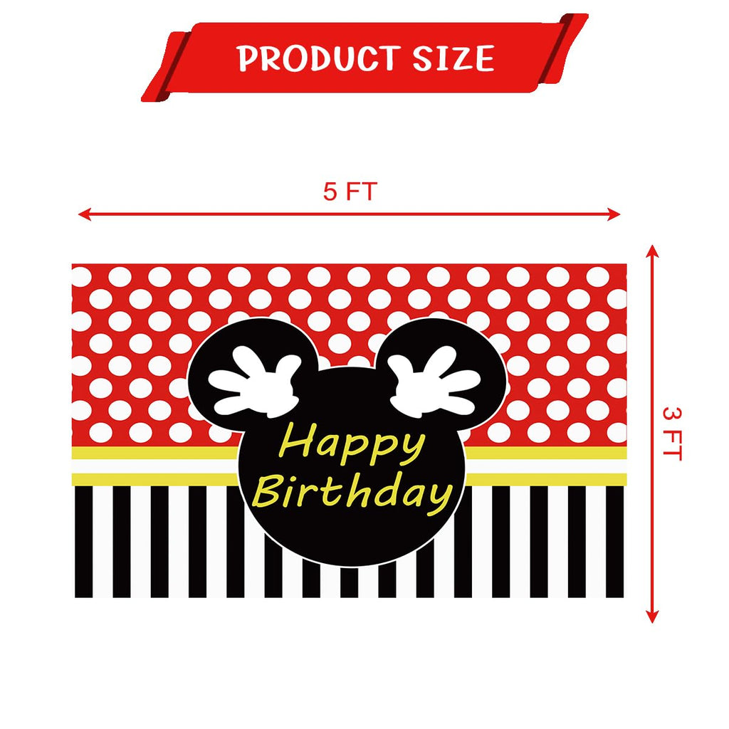 5x3FT Happy Birthday Red Mouse Photography Backdrop,Mouse Theme Party Backdrop Decorations (Birthday)