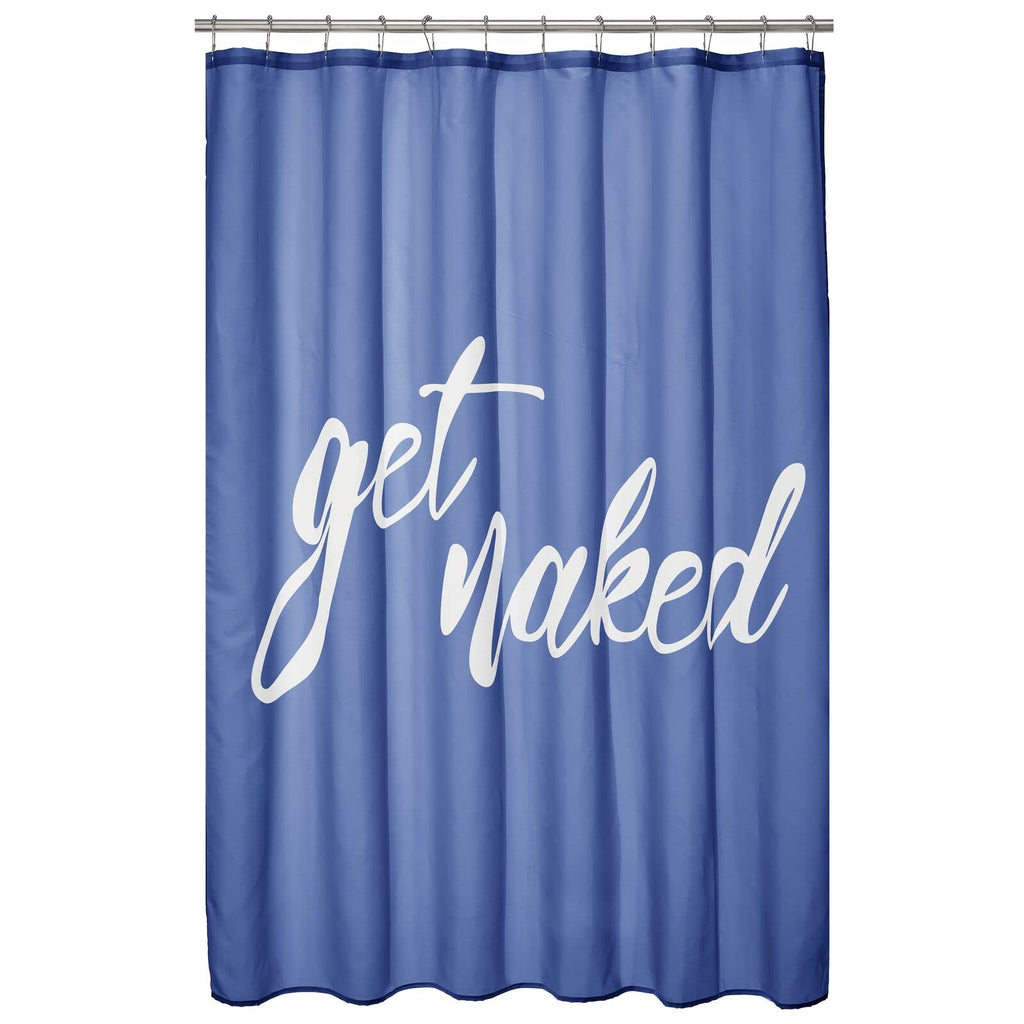 mDesign Decorative Get Naked Print - Easy Care Fabric Shower Curtain with Reinforced Buttonholes, for Bathroom Showers, Stalls and Bathtubs, Machine Washable - 72" x 84" - Navy Blue/White