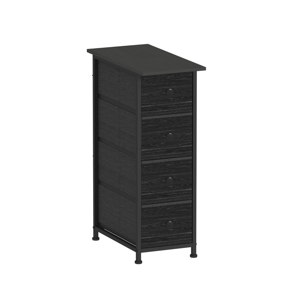 GiftGo Narrow Dresser Vertical Slim Dresser Chest of Drawers Skinny Storage Tower for Small Spaces Gaps Closet Bedroom Bathroom Small Fabric Drawer Unit (Charcoal Black, 4 Drawers)