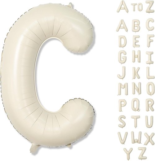 Giant Alphabet C Foil Balloon - 40 Inch Custom Mylar Letter in Nude Cream White for Birthday & Baby Shower Decor