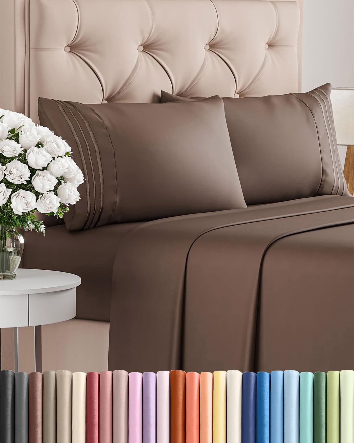 Queen Size 4-Piece Sheet Set | Skiennix Comfy Cooling Bed Sheets - Ultra-Soft, Wrinkle-Free, Deep Pockets - Brown