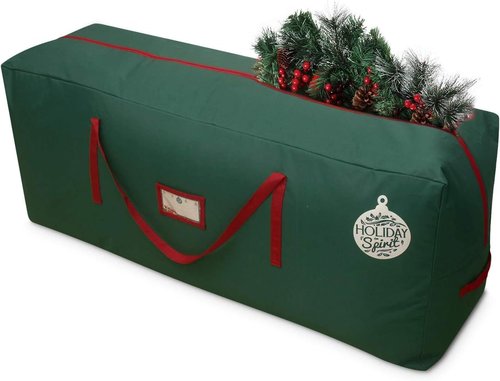 HOLIDAY SPIRIT Heavy Duty Canvas Christmas Tree Storage Bag - Waterproof, Reinforced Handles & Dual Zipper for 9 Ft Tree - Durable 600D Oxford Material, Green