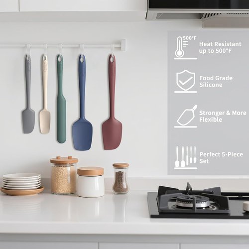Coukre Silicone Spatula Set - High Temperature Resistant, Food Grade, Dishwasher Safe | 5-Piece Colorful Set