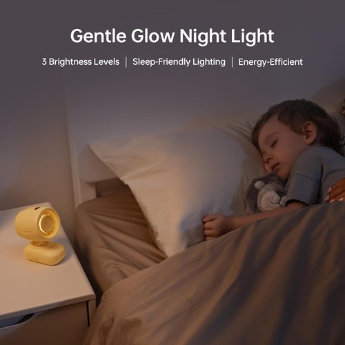 JISULIFE Clip Fan 2026 - Compact & Stylish with 38H Cooling, Soft Night Light | Detachable for Stroller or Desk (Yellow)