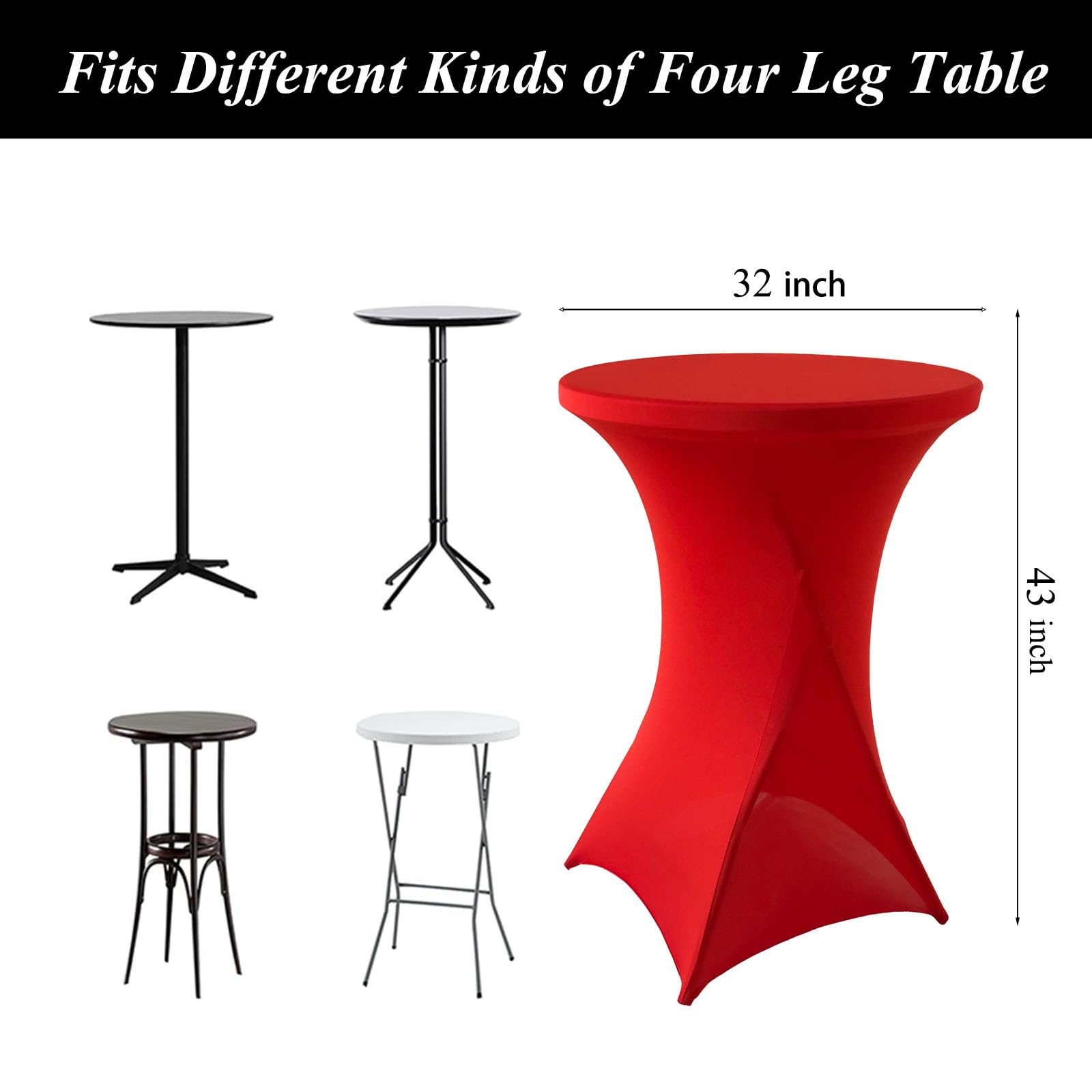 4Pack Red Cocktail Table Cover 32x43 Inch Fitted Stretch Cocktail Tablecloth for Round Table Top Cover High Top TableCloths for Party Bar Pub Wedding