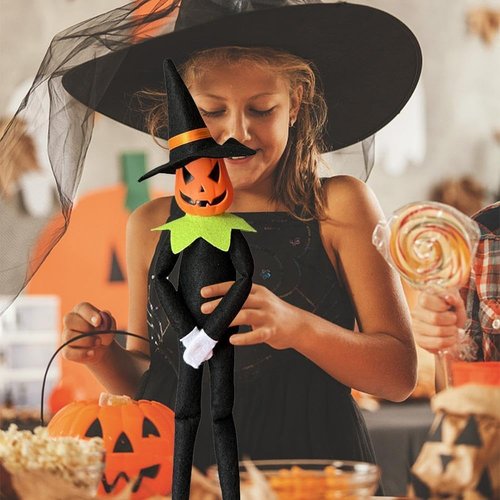 Danoni Halloween Pumpkin Elf Doll - Handmade Toy with Black Hat & White Gloves | Perfect for Autumn Decor