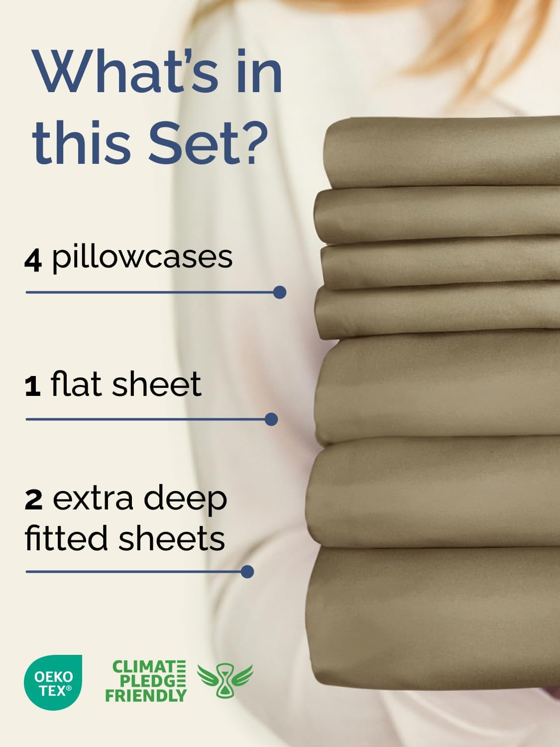 Skiennix Extra Deep Split King Sheet Set - 7 Piece Breathable Cooling Bedding - Soft, Wrinkle-Free Khaki