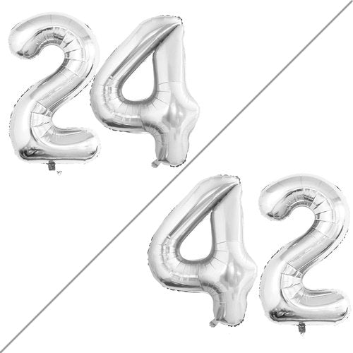 GOER Jumbo 42-Inch Silver Foil Balloons - Perfect for 24th & 42nd Birthday Party Decorations