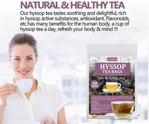 Premium 50 Hyssop Tea Bags, Made with Natural Hyssop Flowers, Support Digestion & Promote Relaxation, No Artificial Flavors & Caffeine Free.