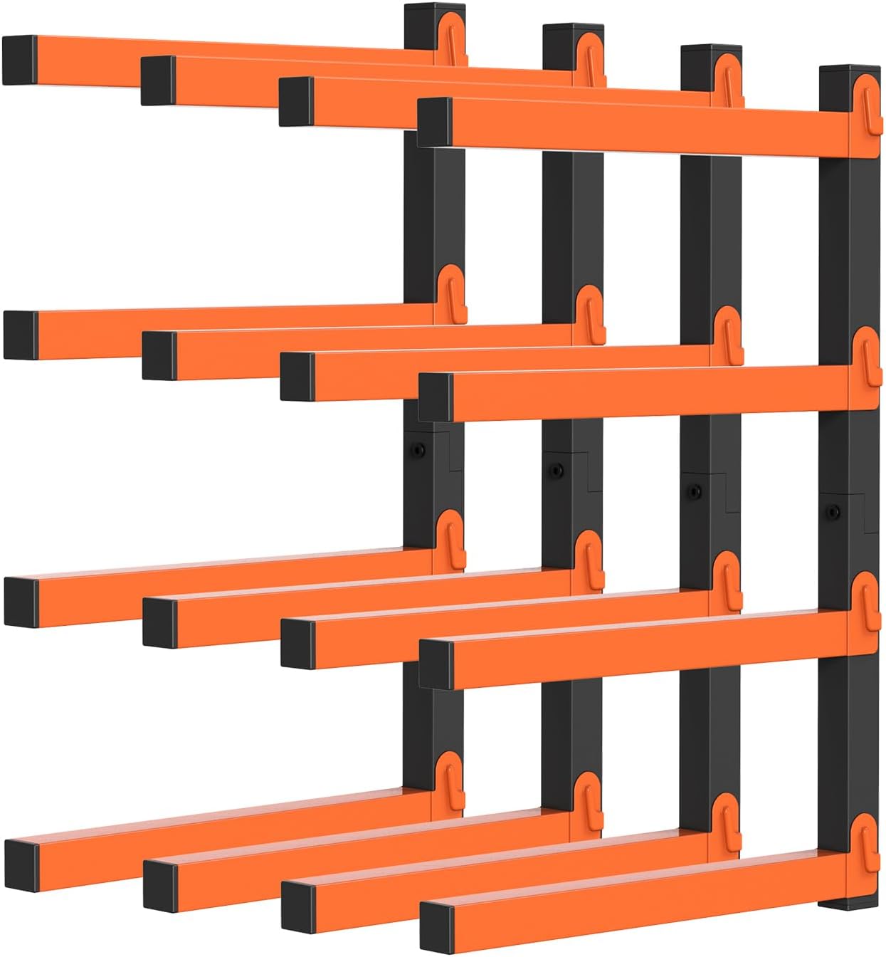 PINPON Heavy Duty Wall Mount Lumber Storage Rack - 4-Level Wood Organizer with 16.8” Arms, 110 lbs Capacity, Black & Orange