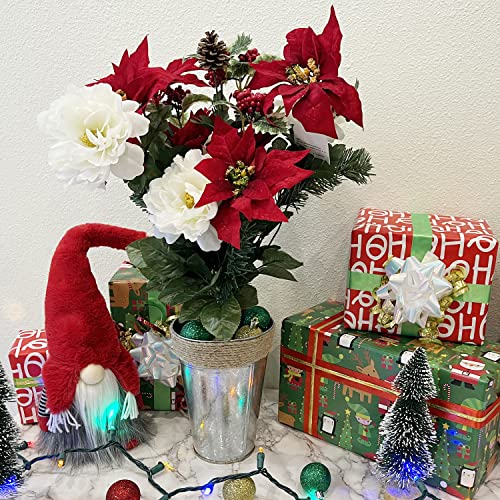 Artificial Poinsettia Flower Bouquet Set of 2 for Christmas Decor