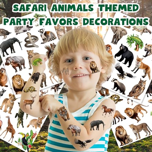 Jungle Animal Temporary Tattoos for Kids - 50 Pcs Safari Zoo Party Favors