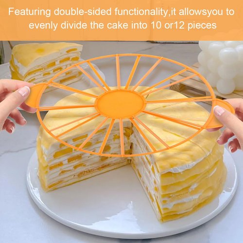 Round Cake Portion Marker 10/12 Piece Cake Portion Marker Cake Divider Cutter Cake Slicer Cutter with Handle for Pastry Baking Uniform Slicing (Orange)
