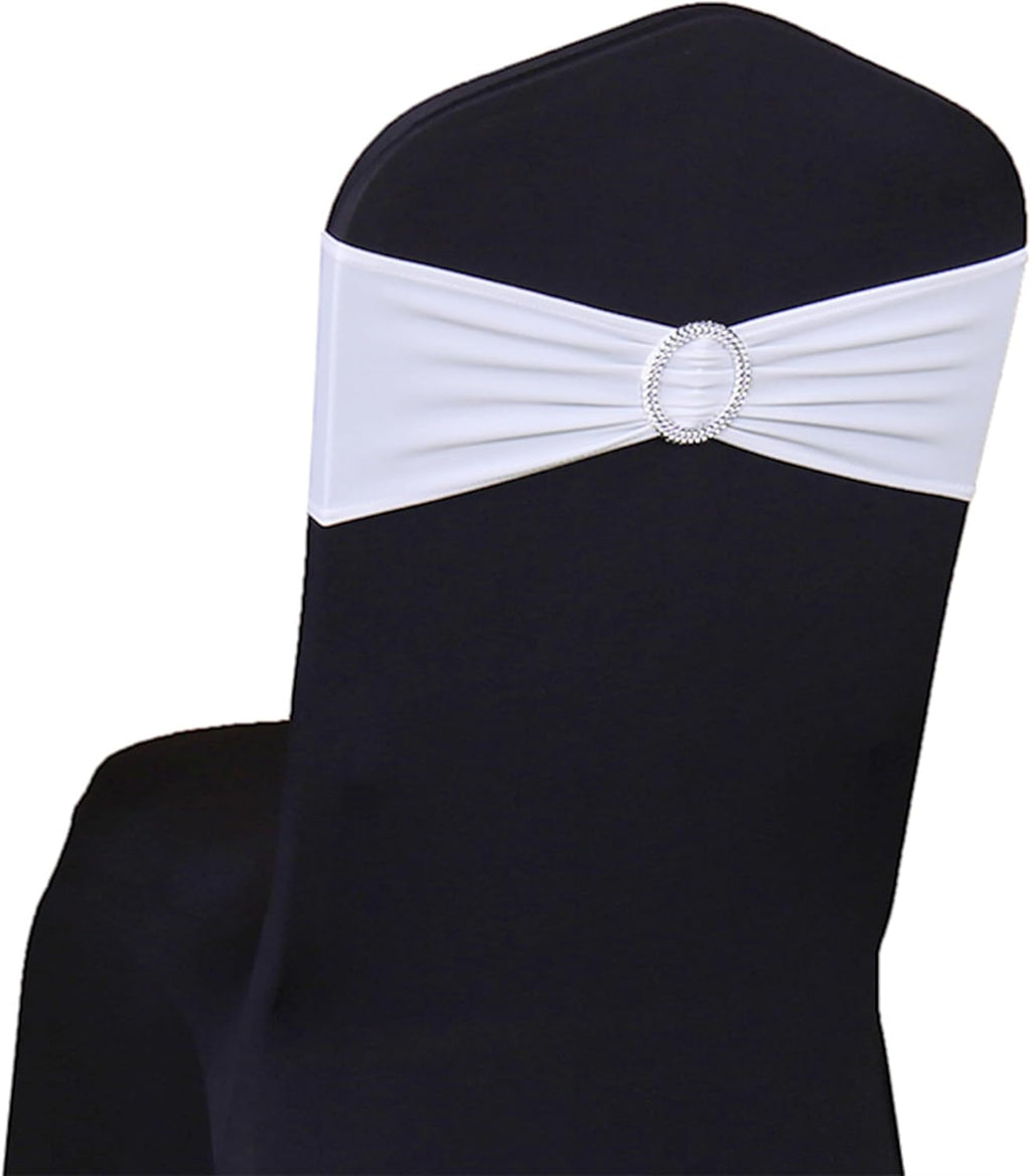 Skiennix White Spandex Chair Sashes - Pack of 50 Stretch Bands for Weddings & Events