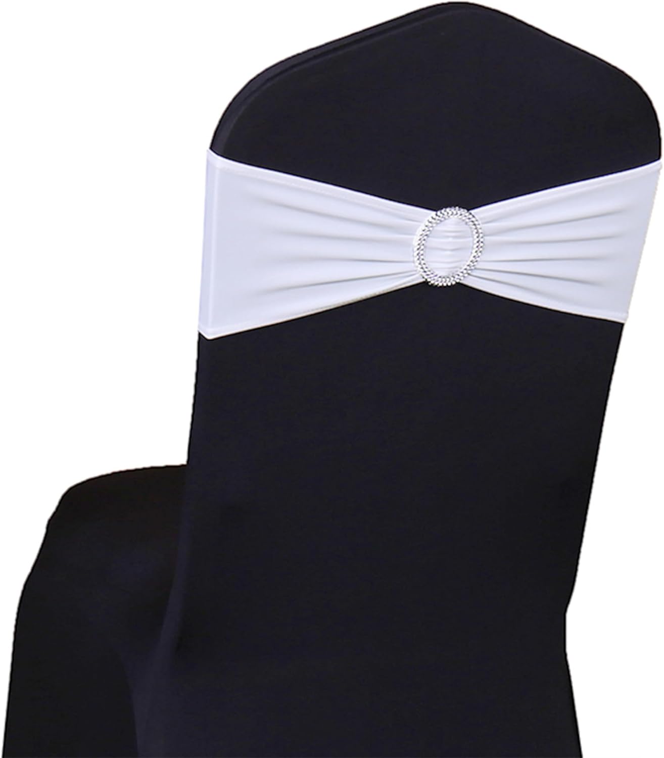 Skiennix White Spandex Chair Sashes - Pack of 50 Stretch Bands for Weddings & Events