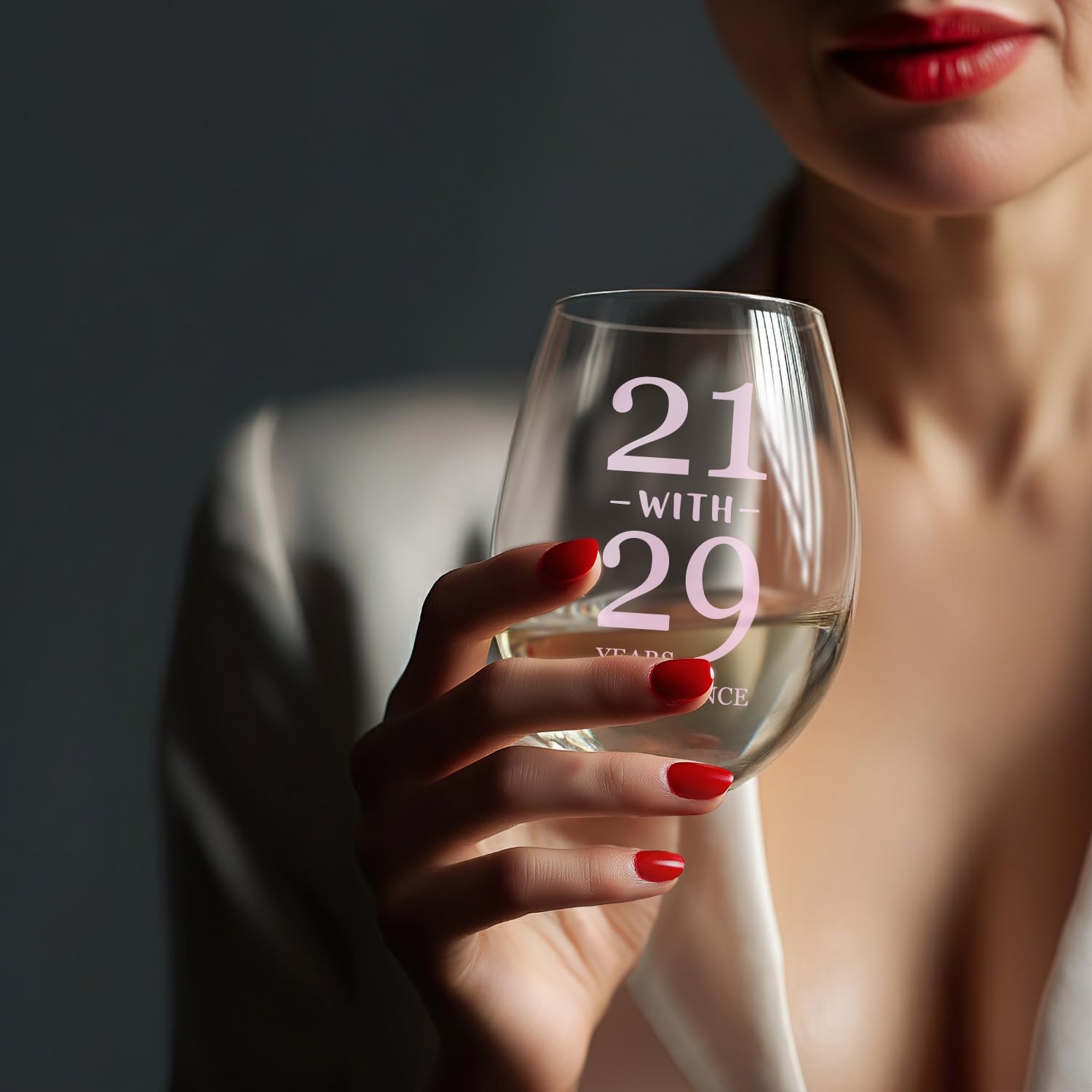 sanjiayishui 50th Birthday Gifts for Women - Wine Glasses, With Funny Quote “21 with 29 Years Experience”, 50th Birthday - 50th Birthday Decorations for Women, Happy 50th Birthday Gifts (Light pink