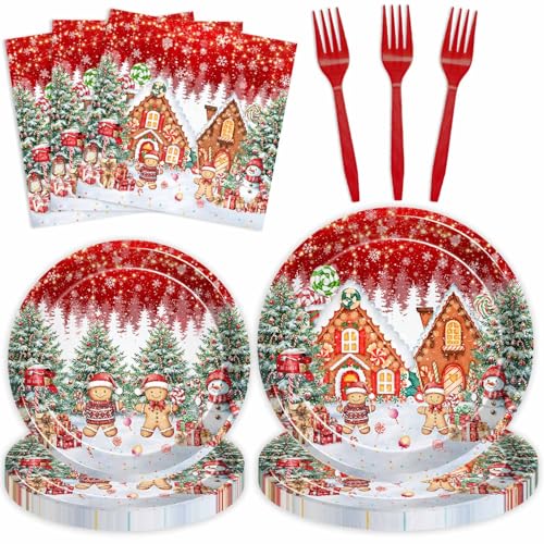 Christmas Gingerbread House Tableware Set for 24 Guests - Disposable Plates & Napkins