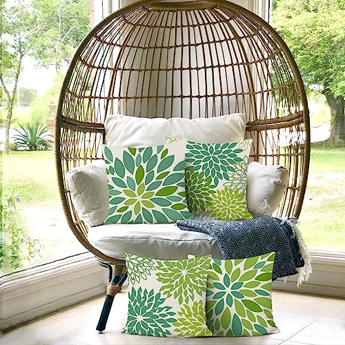 Bonhause Lime Green Geometric Floral Pillow Covers Set of 4 - 18x18 Inch