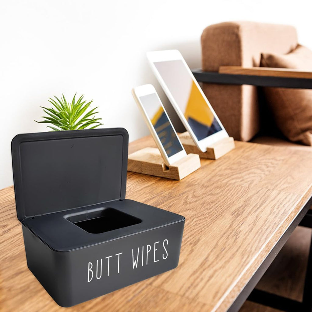 Moorfowl Butt Wipes Dispenser - Flushable Baby Wipes Holder | 7.28" L x 4.80" W x 2.75" H, Black