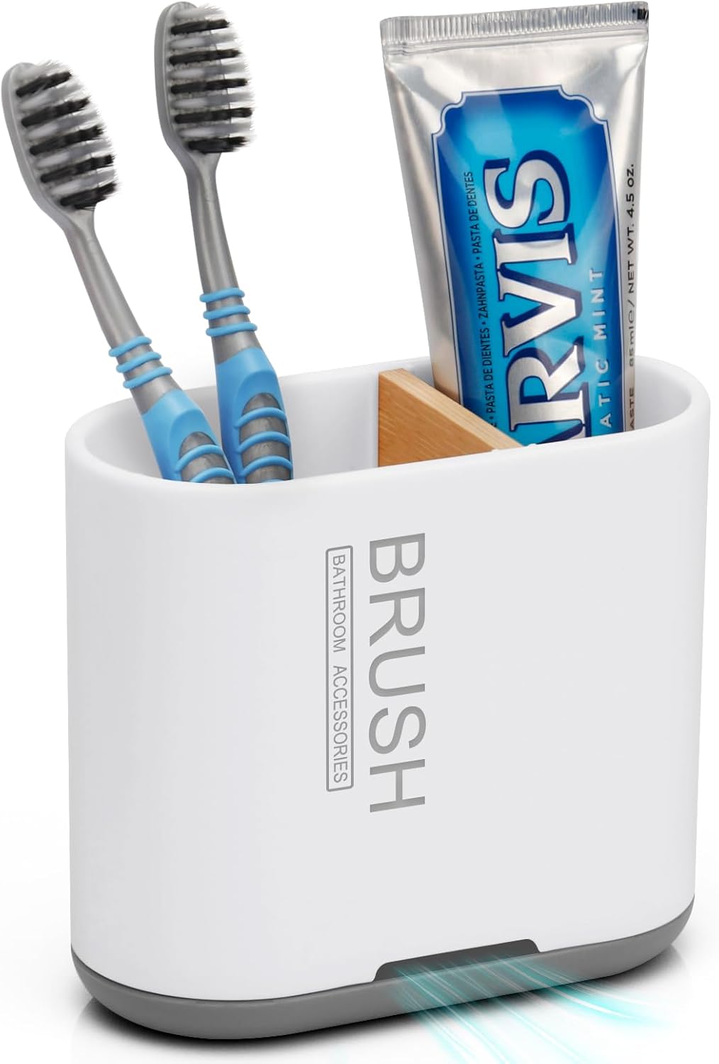 Skiennix Toothbrush Holder - Bamboo Divider Bathroom Organizer with Detachable Design | 2 Slots, White