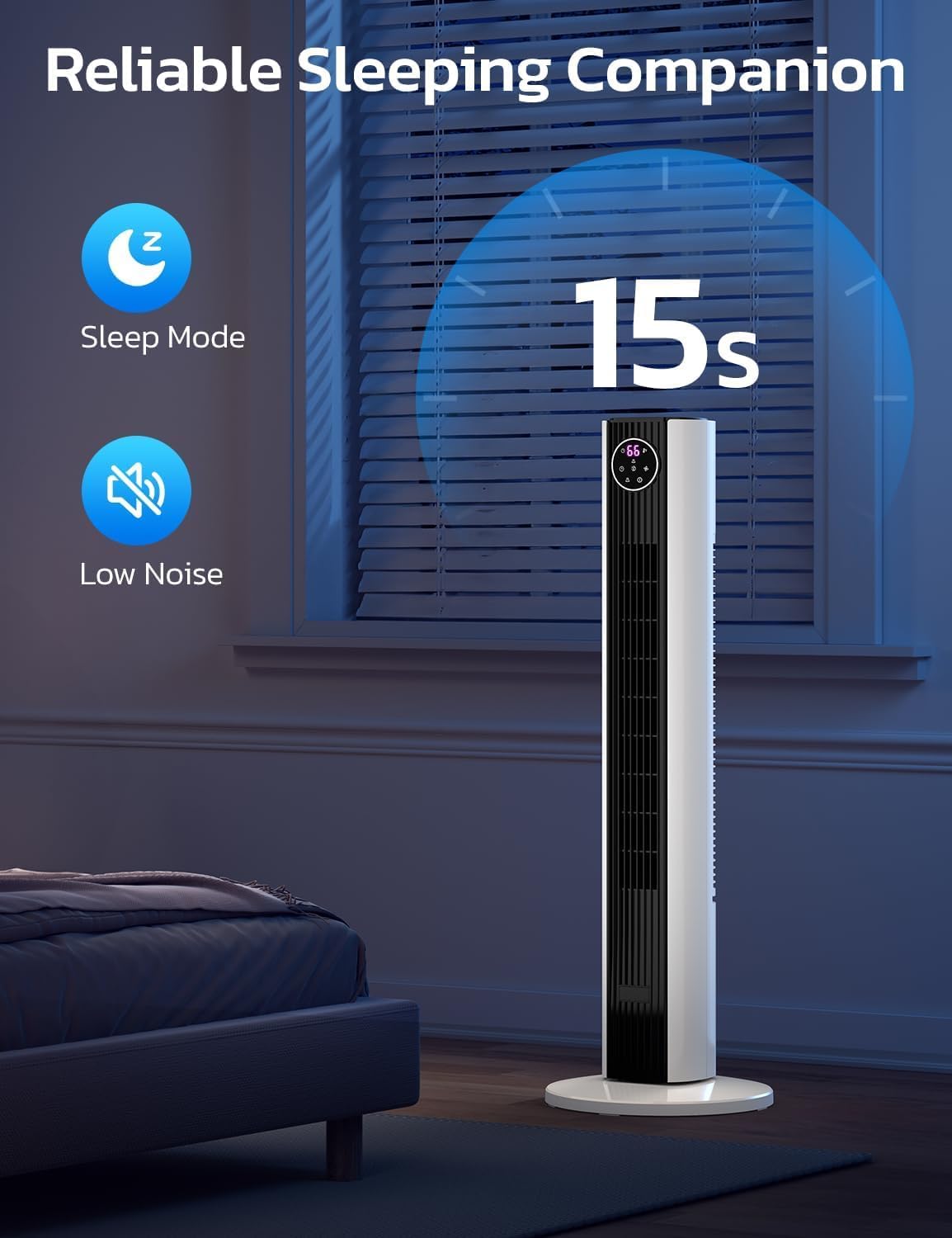 ZAFRO Tower Fan - 90° Oscillating Design with 4 Modes, 3 Speeds & 12H Timer | 36-Inch Black & White