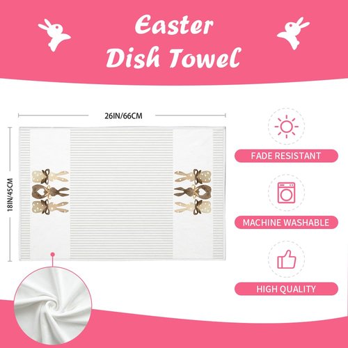 ARKENY Easter Kitchen Towels Set of 2,Beige Bunny Dish Towels 18x26 Inch Drying Dishcloth,Farmhouse Home Seasonal Spring Decorations AD220