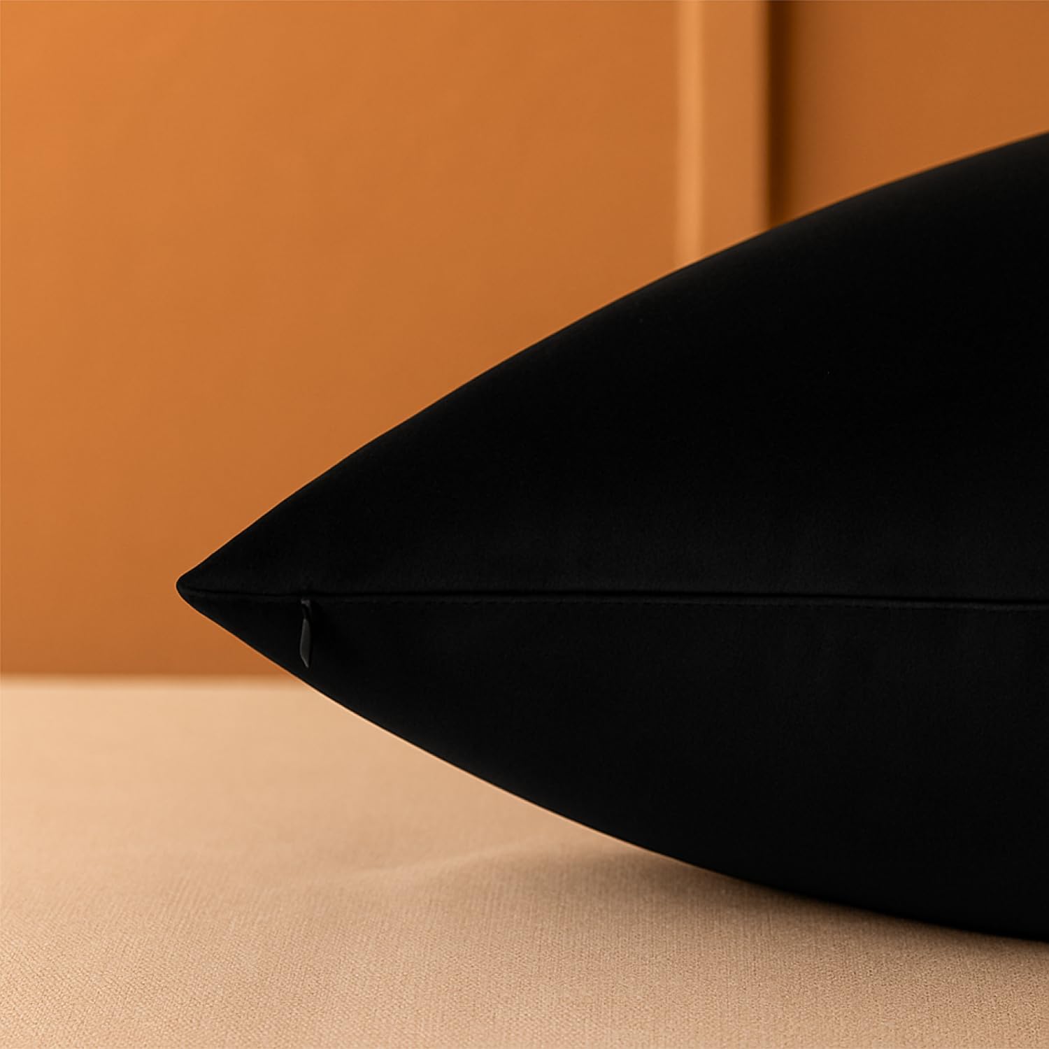 Set of 2 Black Velvet Throw Pillow Covers 18 x 18 Inch - Soft Decorative Cushion Covers for Sofa, Couch, Bed - Square Pillowcases with Hidden Zipper