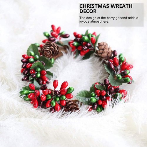 Amosfun Christmas Candle Ring Set - 6Pcs Artificial Berry Wreaths for Holiday Table Decor