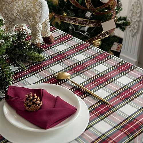 Waterproof Christmas Plaid Tablecloth 60x102 Inch - White, Rectangular