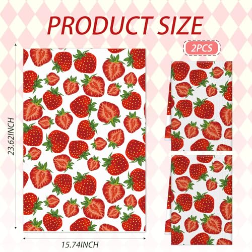 Strawberry Microfiber Kitchen Towels - Set of 2, 16"x24"