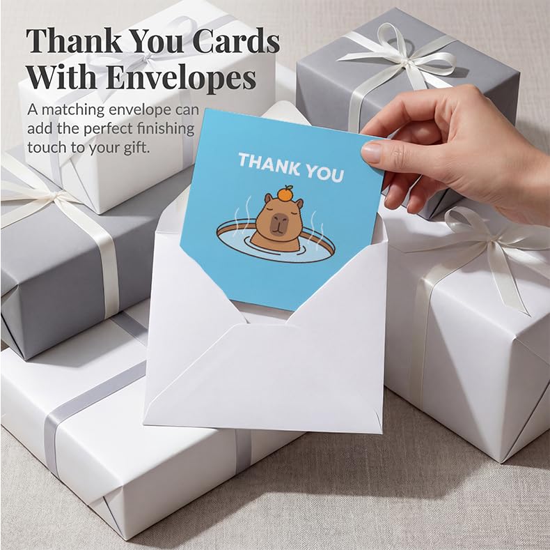 Capybara Thank You Cards with Envelopes, 5.1 Inch Square Blank Cards