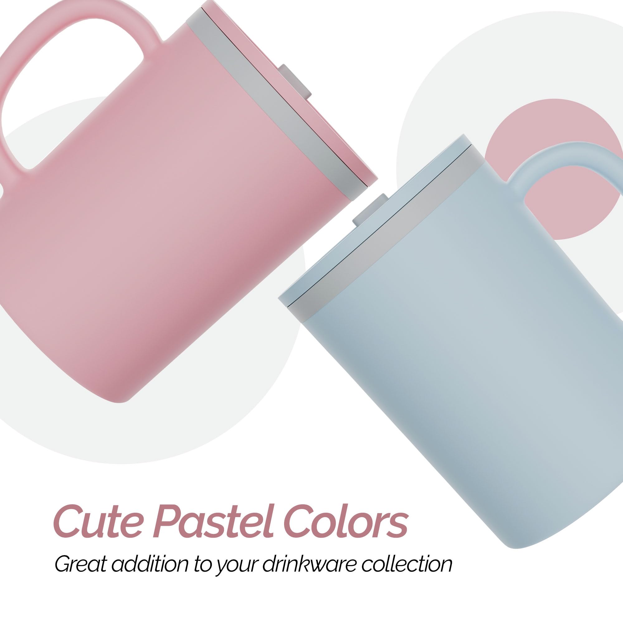 Copco Iconic 16oz Double Wall Insulated Desk Mug with Lid and Handle, Set of 2, BPA-Free Reusable Plastic, Spill-Proof, Microwave & Dishwasher Safe, Wide Mouth, Cup Holder Friendly (Light Blue/Pink)