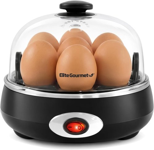 Elite Gourmet Rapid Egg Cooker - 7 Egg Capacity, Auto Shut-Off, Includes Recipe Booklet | Charcoal Grey