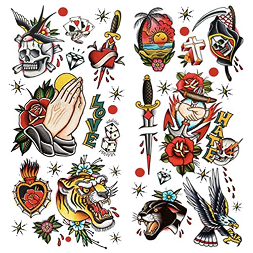 Sailor Jerry Classic Temporary Tattoo Sheets 120x260mm Skull Body Art