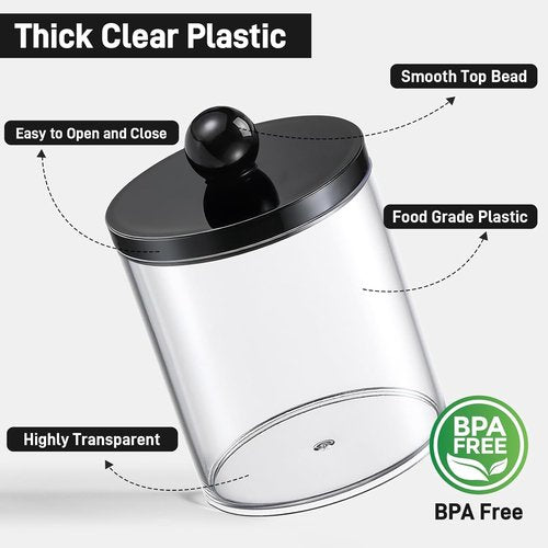 Clear & Black Acrylic Qtip Holder Dispenser Set | 2-Pack Cotton Swab & Makeup Storage Organizer