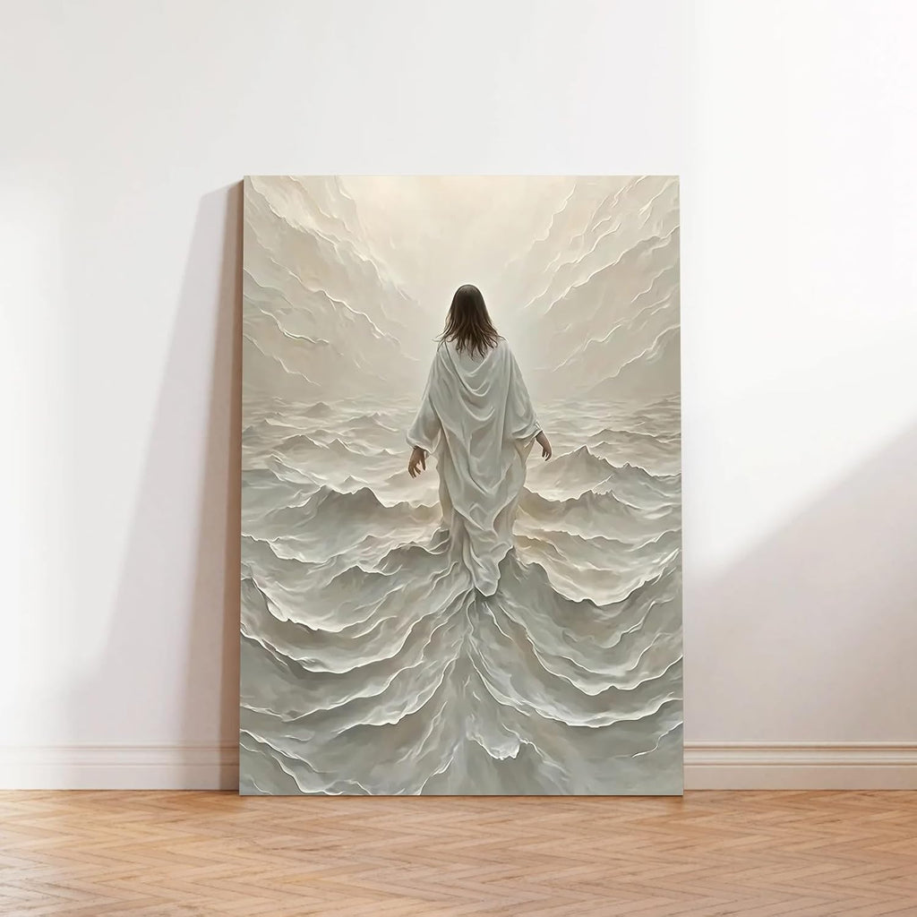 Regine Switzerland Abstract Jesus Walking on Water Canvas Wall Art - Modern Religious Decor 16x24 In