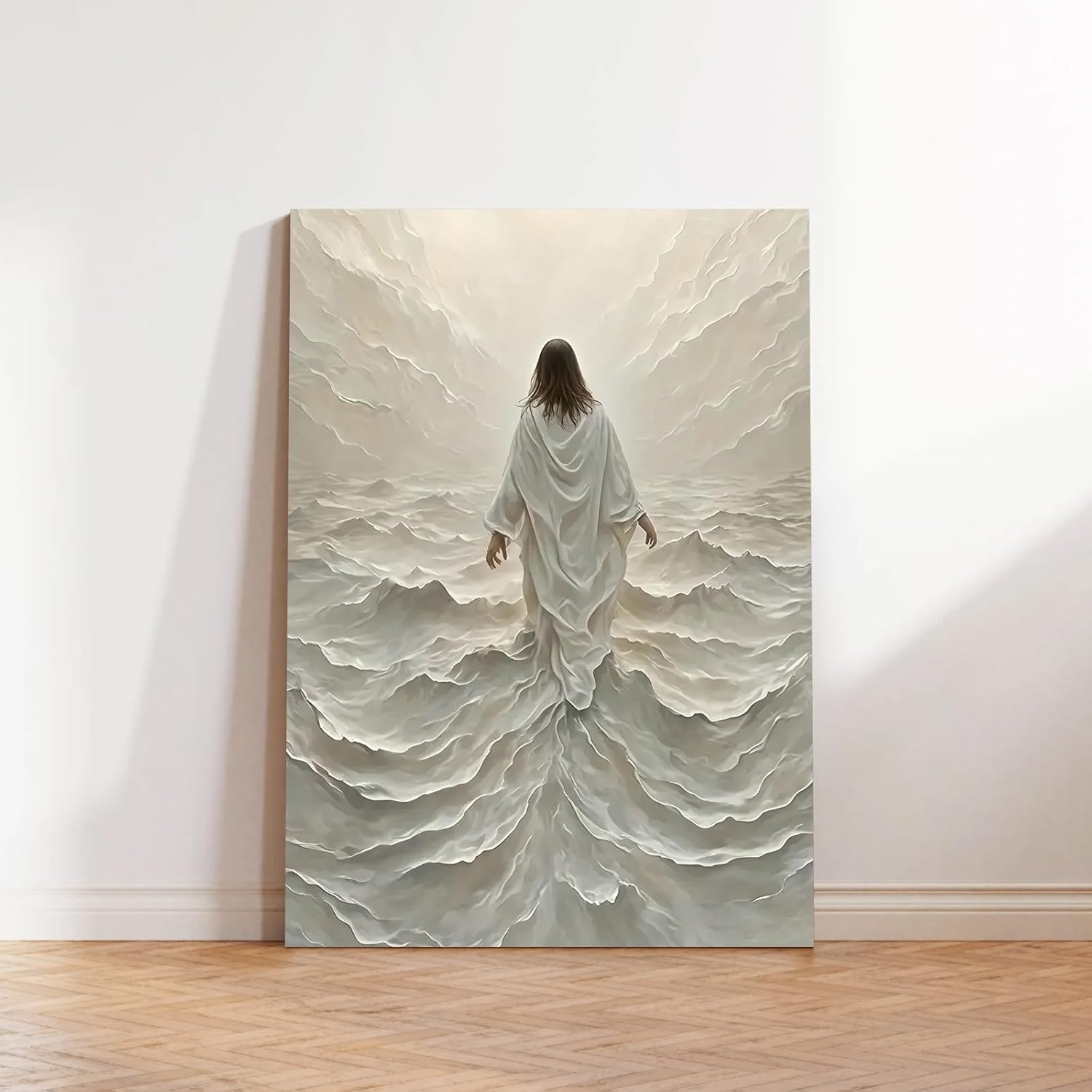 Regine Switzerland Abstract Jesus Walking on Water Canvas Wall Art - Modern Religious Decor 16x24 In