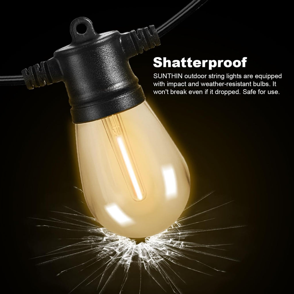 SUNTHIN Outdoor String Lights - 48FT Patio Lights with 16 Shatterproof LED Bulbs for Garden & Parties
