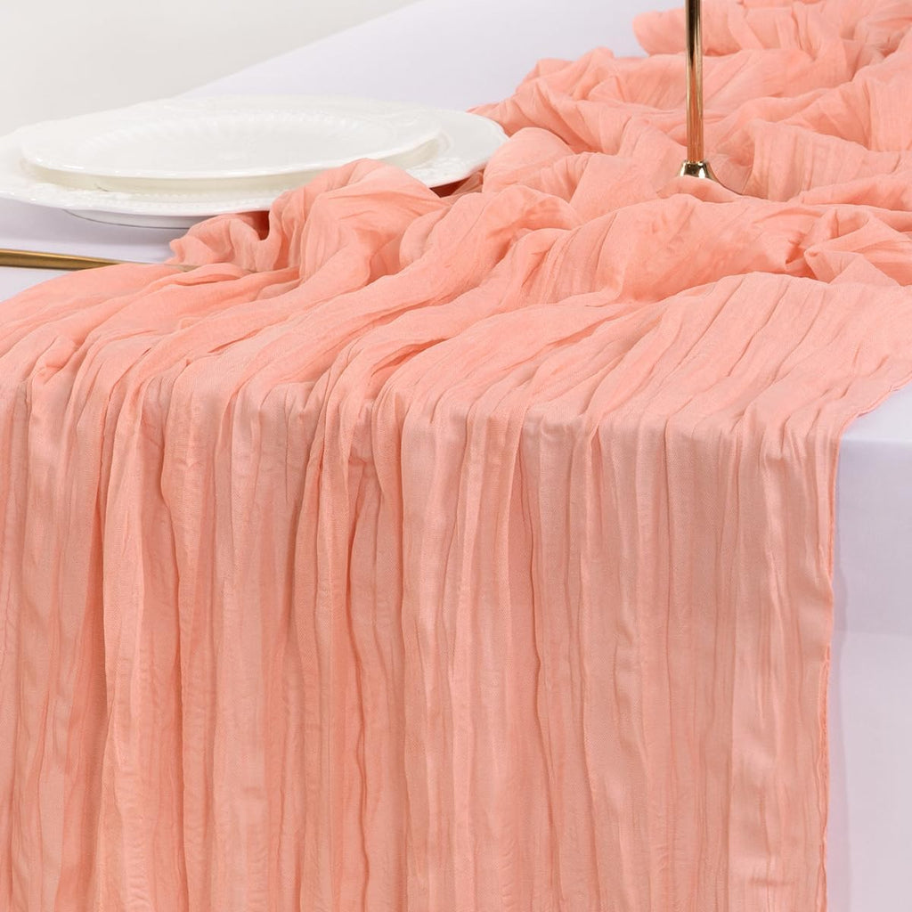Socomi Cheesecloth Table Runner - Coral Peach Boho Style for Weddings & Parties | 120-Inch Length