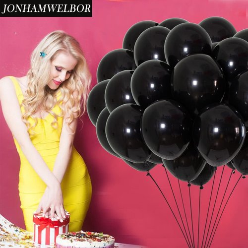 Jonhamwelbor Black Balloons - 12 Inch Metallic Chrome Latex Balloons for Birthday & Party Decor | 100 Pack