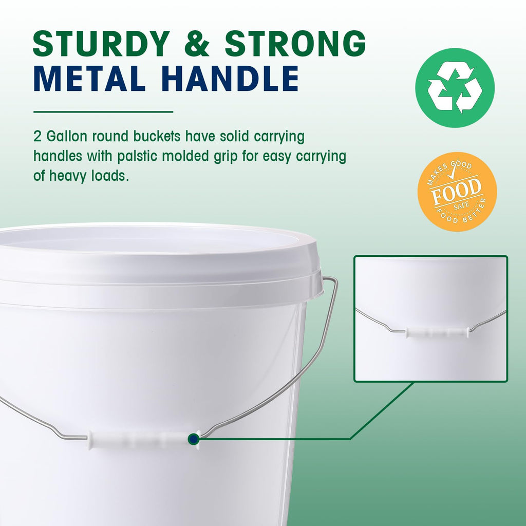 Tioncy 24pcs 2 Gallon Plastic Bucket with Lid Heavy Duty 2 Gallon Bucket Pail with Lid Handle for Storage Container Home Household Cleaning (White)