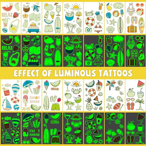 EMOME Glow in the Dark Summer Temporary Tattoos for Kids, 56 Sheets