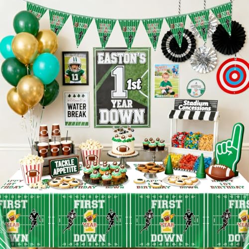 Football 1st Birthday Party Tablecloth & Banner Set