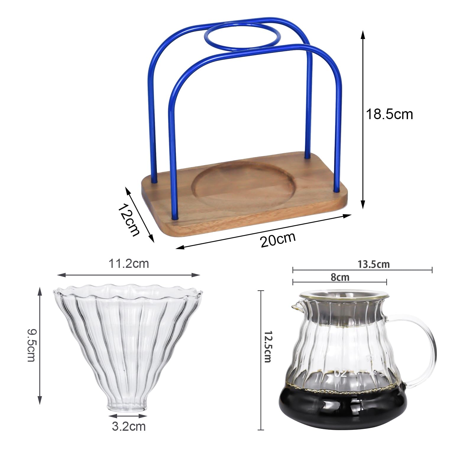 SOTECH Pour on coffee drips, filter Wooden stand Glass sharing pot with paper filter, coffee, tea and saffron set (blove)