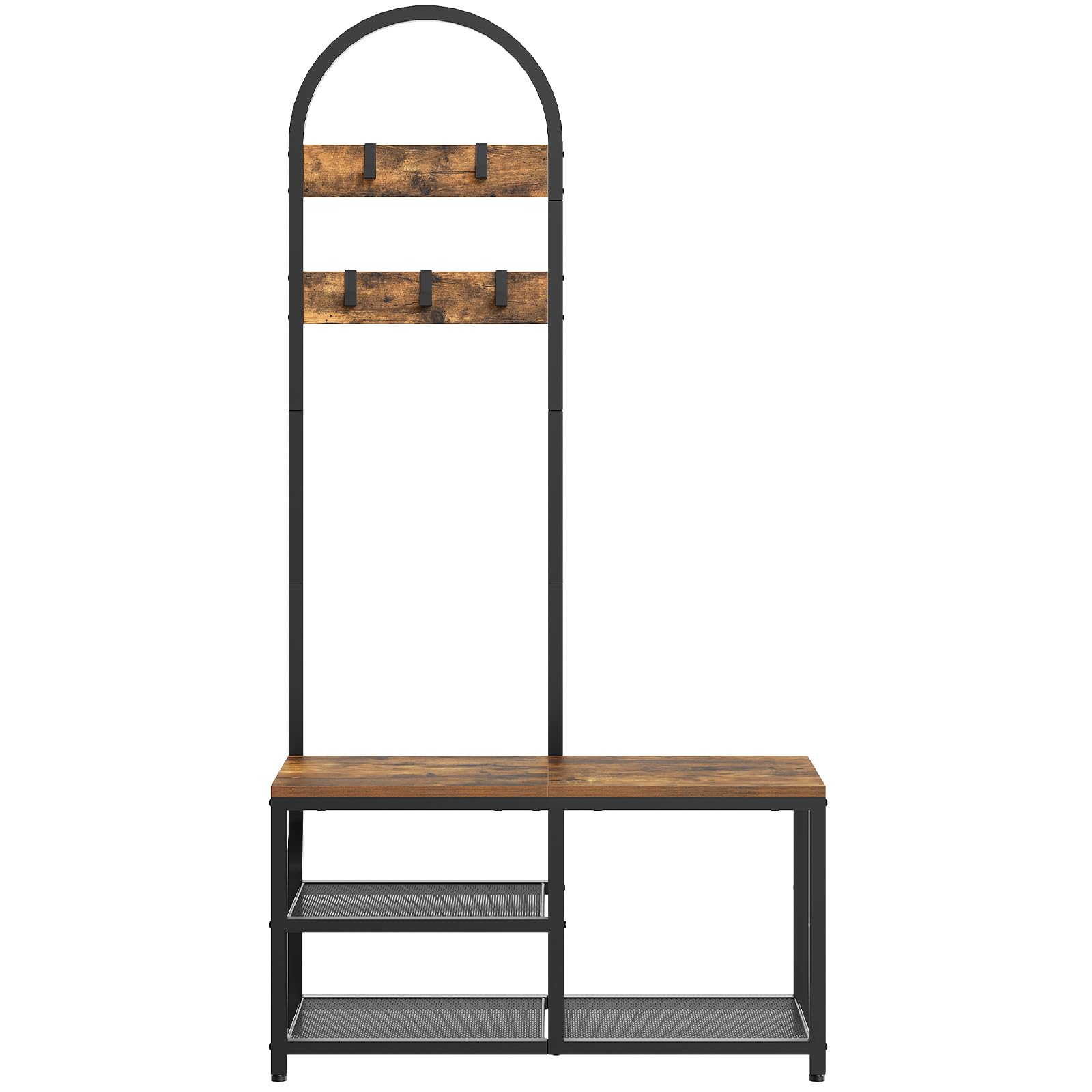 YATINEY Hall Tree, Coat Rack with Shoe Storage, Entryway Bench with Coat Rack and Shoe Shelf, All-in-One Entryway Storage Organizer, for Foyer, Hallway, Cloakroom, Rustic Brown and Black MT04BRY1