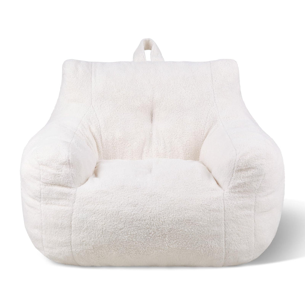 VEVOR Bean Bag Chair, 3 feet Bean Bag Chair with Soft Armrests and Storage Pocket, 25D Memory Foam Filled with Soft Teddy Velvet Cover, Bean Bag for Bedroom or Playroom, White