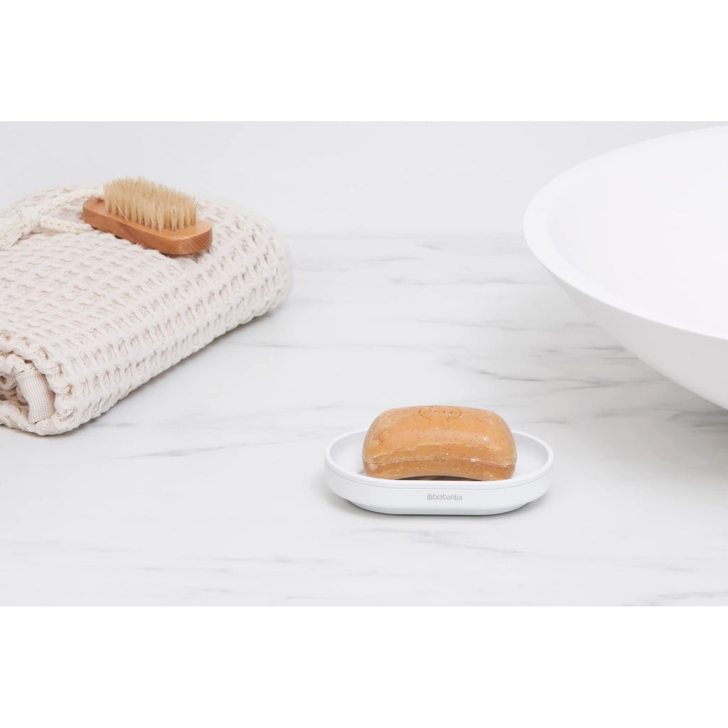 Brabantia Mindset Soap Dish (Mineral Fresh White) Anti-Rust Metal, Non-Slip Basin Soap Tray Holder for Bathroom, Shower, Kitchen Sink